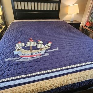 Pottery Barn Kids Pirate Ship Quilt With Two Shams.  Full/Queen.